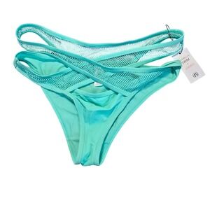 Bluebella Swim x Amber Womens Teal Netted Bikini‎ Bottom ONLY L Criss Cross NWT